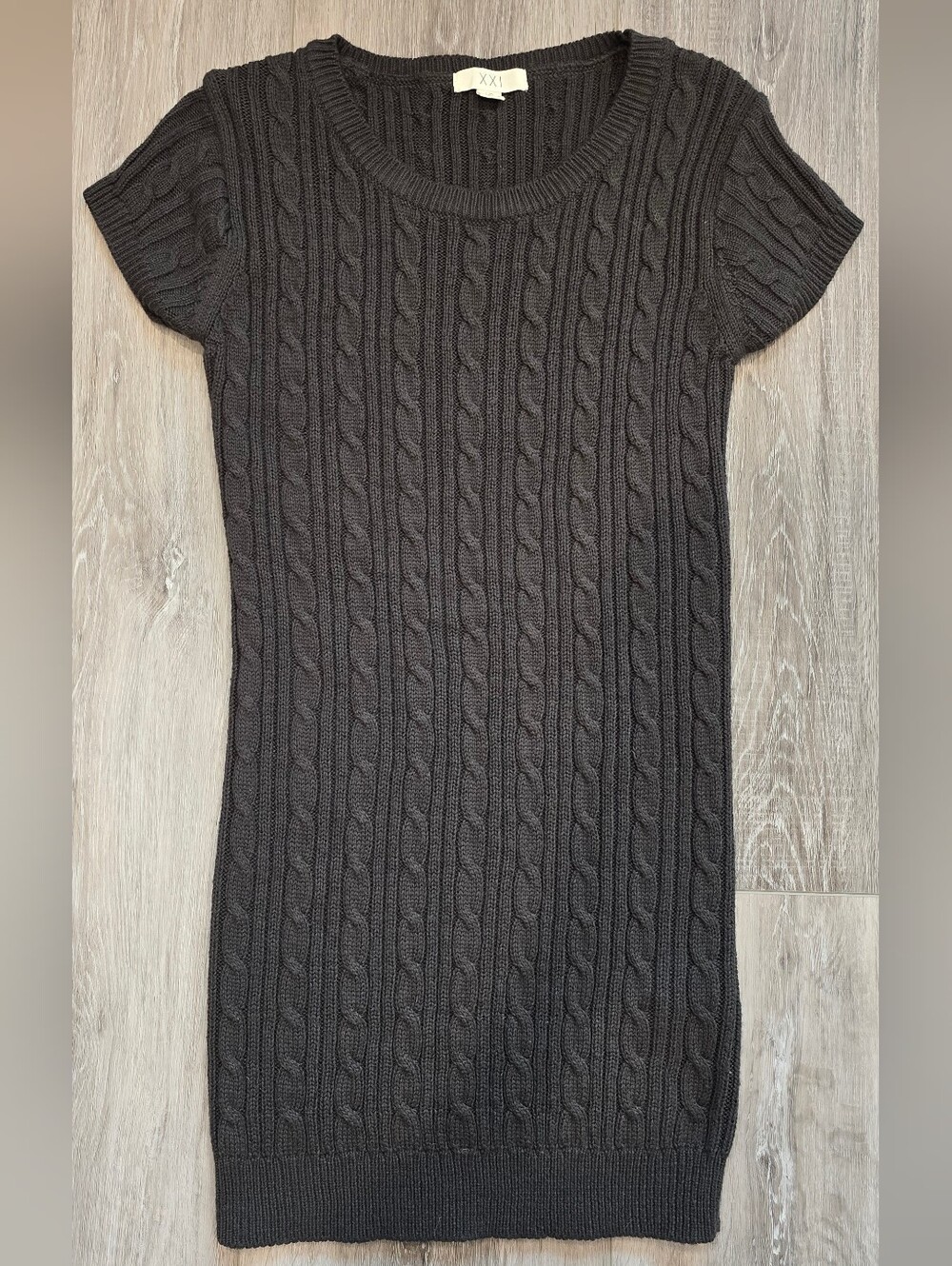 Forever 21 Gray Cable Knit Sweater Dress Size L Stretchy